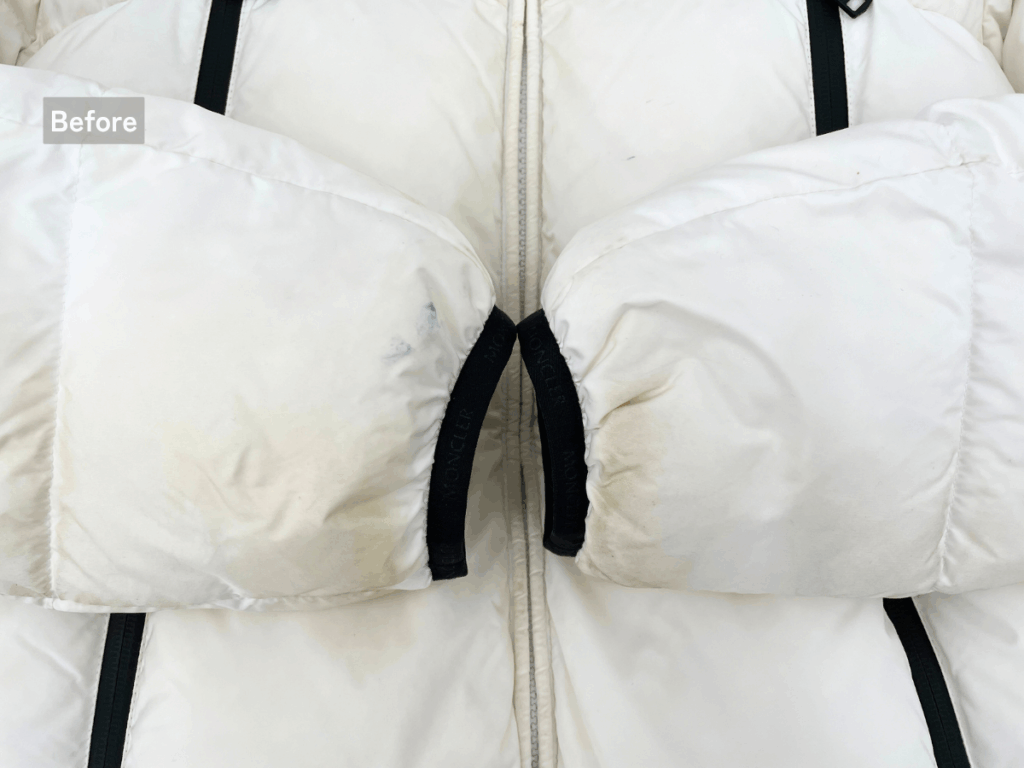 【袖口のみ汚れあり】Babyモンクレール　ダウン モンクレールのダウンに付いた黒ずみ汚れクリーニング例